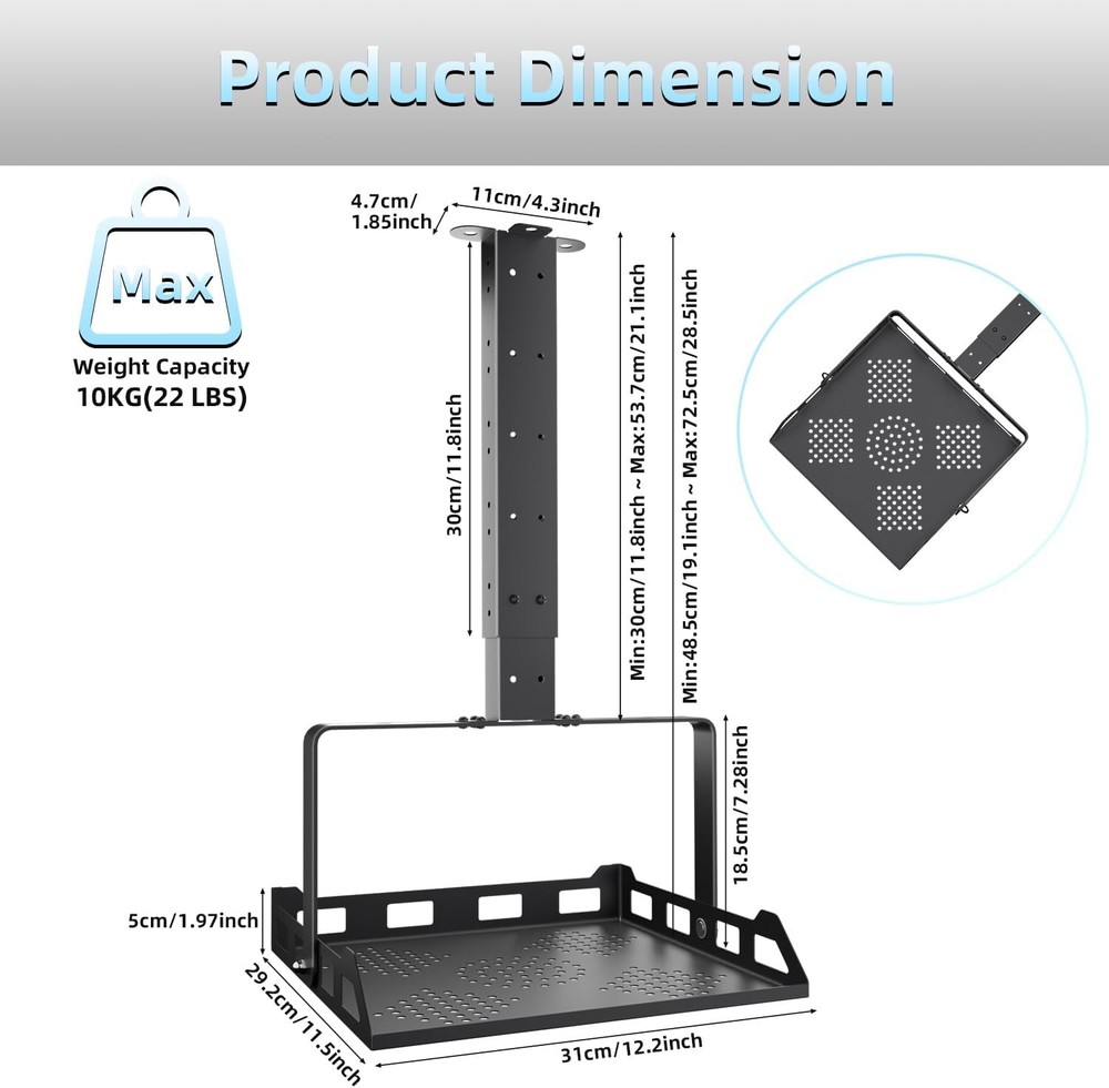Salange 3-in-1 Projector Mount, Adjustable Height Ceiling/Wall Mount with Tray,