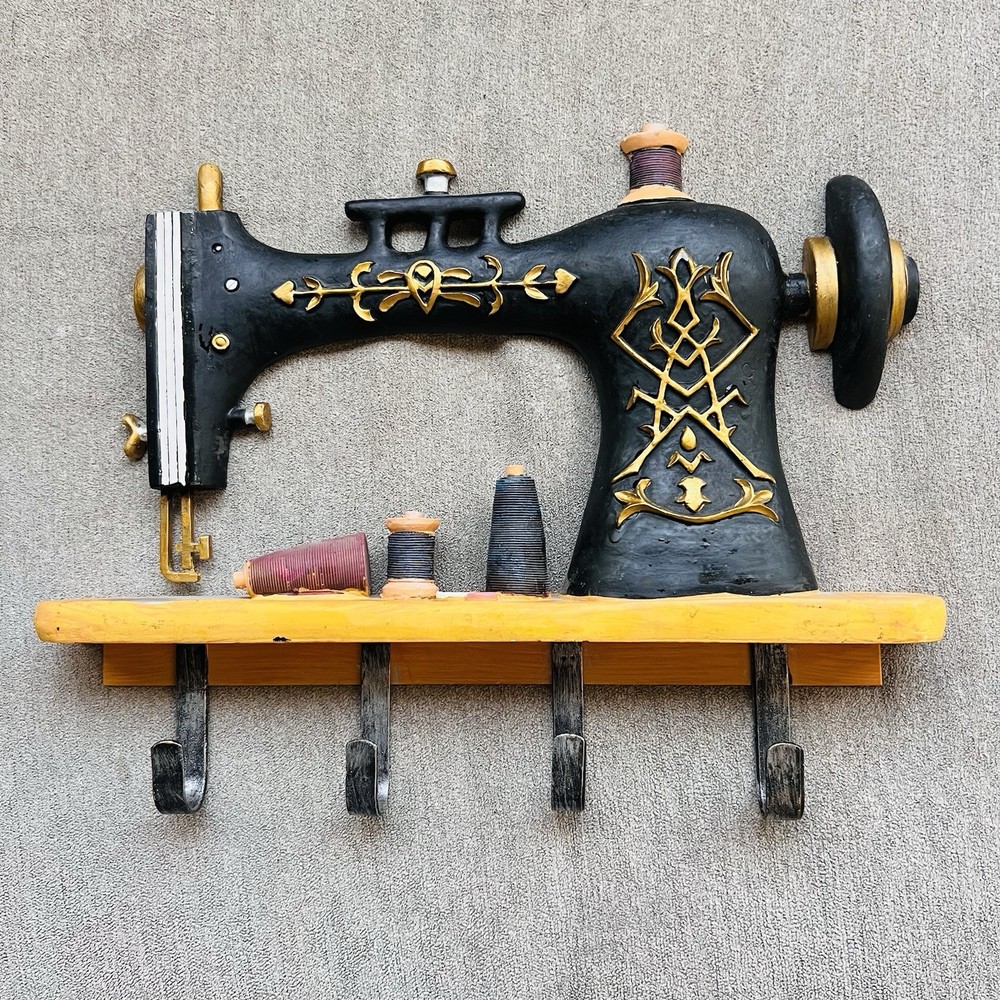 Vintage Sewing Machine Wall Hook Rack – Decorative Storage, 13”x10”x2”