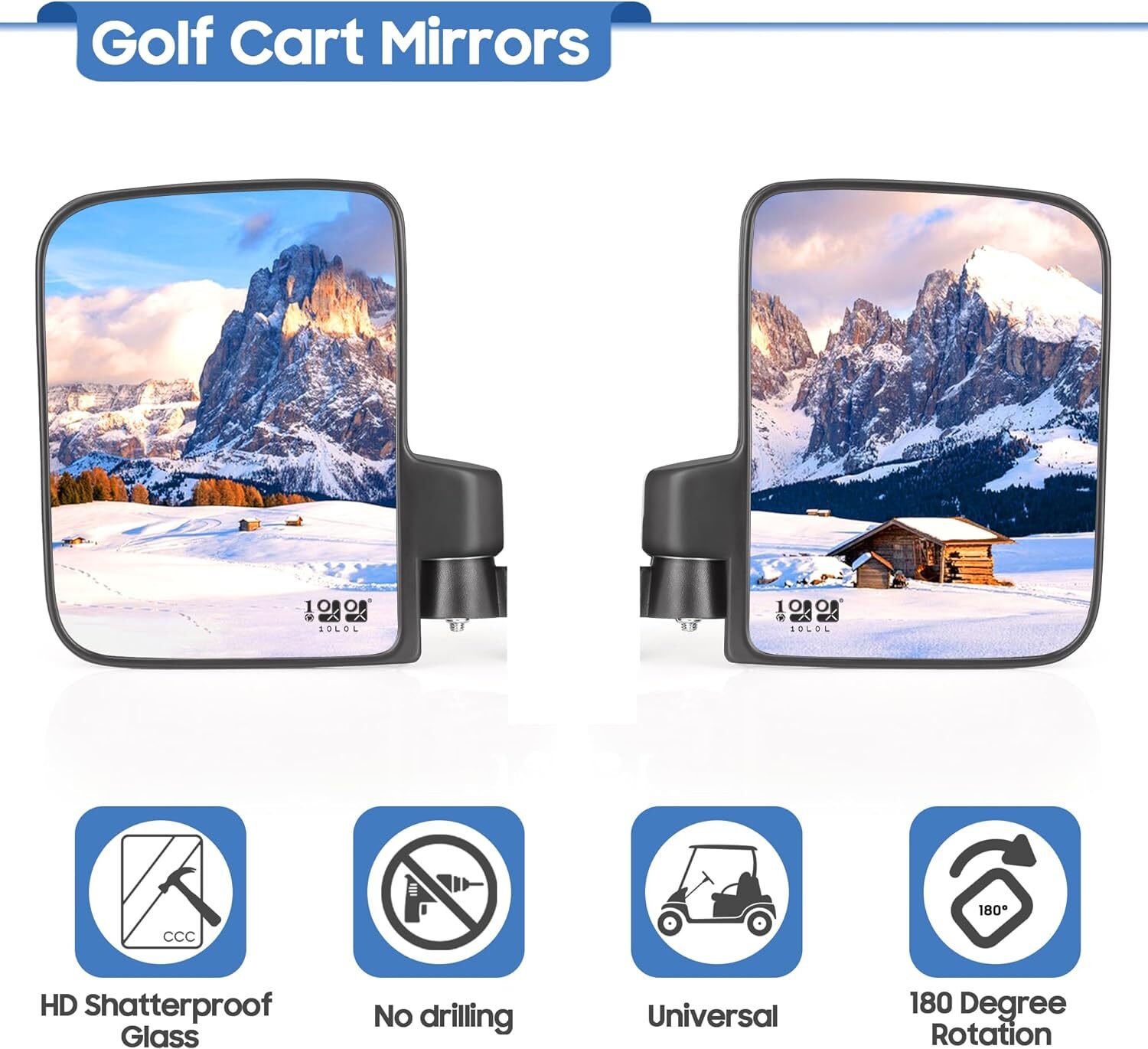 Universal Golf Cart Side Mirrors,No Drilling Rear View Mirror for EZGO Club Car