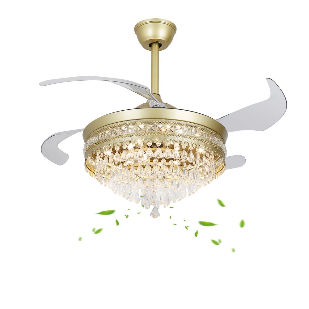 Modern Crystal Ceiling Fan Light with Remote Control and LED Illumination