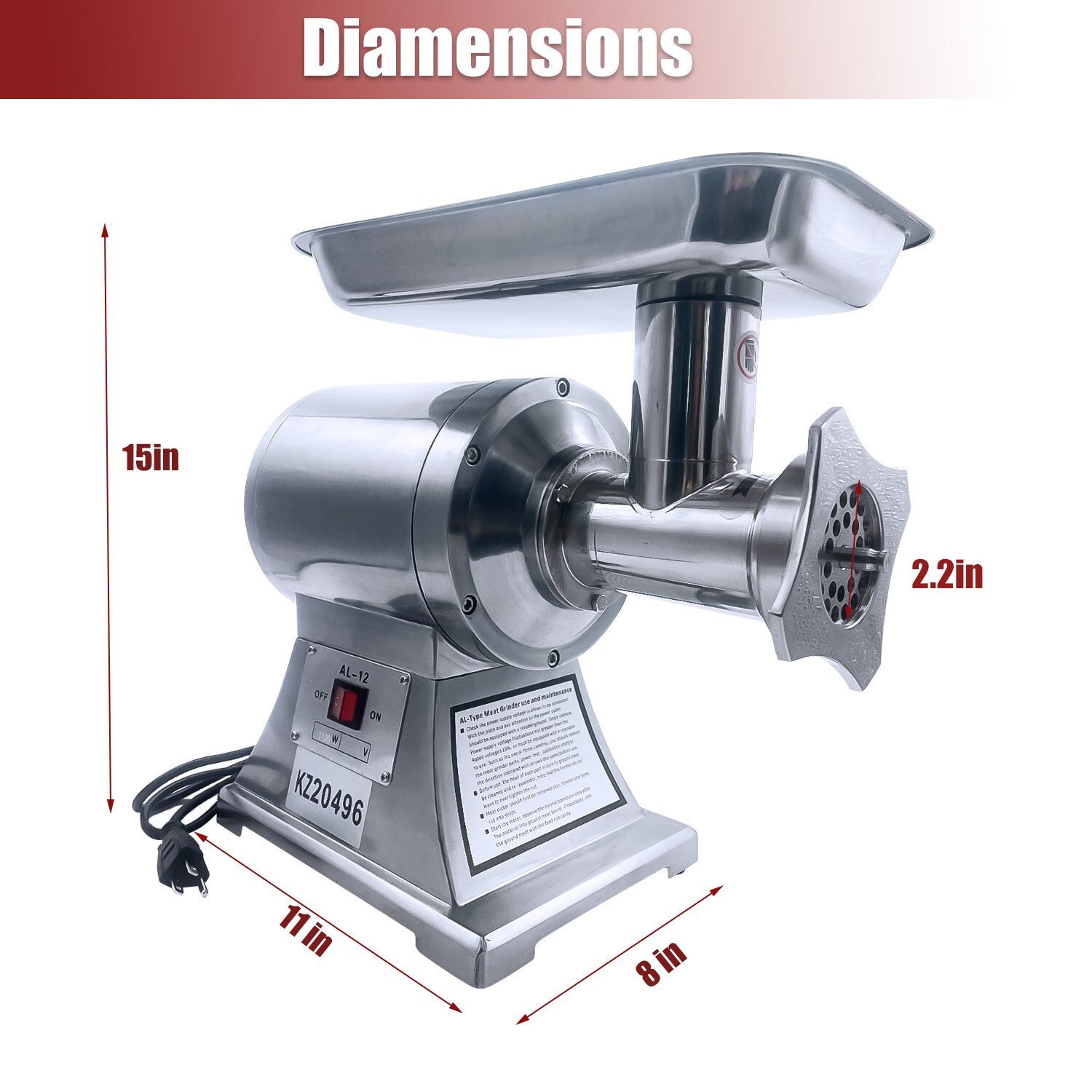 550LB/h Commercial Meat Grinder,1100W Electric Sausage Stuffer,193RPM Heavy Duty
