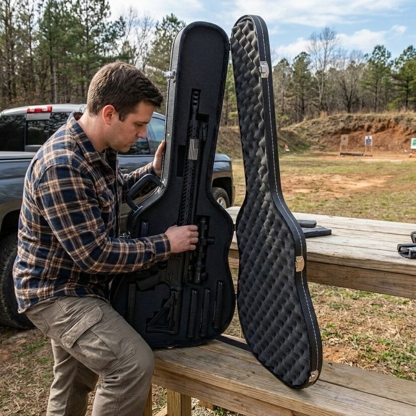 Discreet Hard Shell Guitar Gun Case Customizable Foam Lockable Firearm Storage