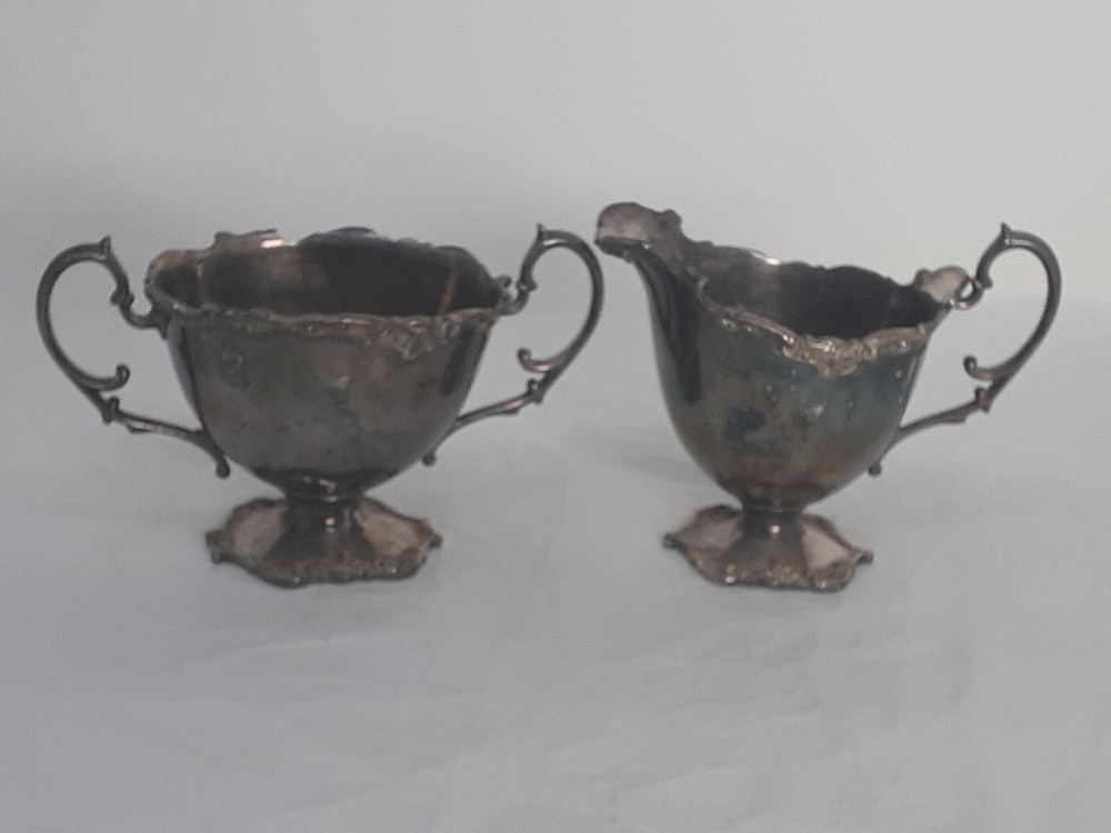 Vintage Poole Silver Co Victorian Style Sugar Bowl & Creamer Silverplate