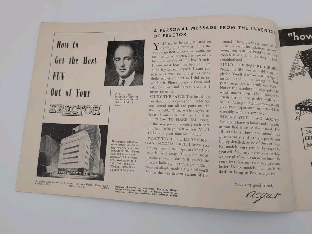 Gilbert Erector Set 1954 How To Make 'Em Instruction Manual Book