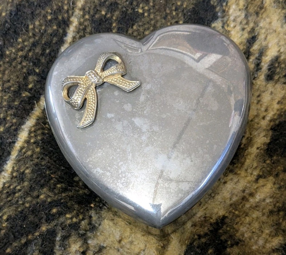 Godinger Silver Art Co. Silver Plated Heart Shaped Bow Jewelry Box Vintage