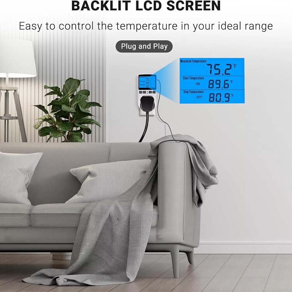 Digital Thermostat Outlet Plug Temperature Controller Heating Cooling with Probe