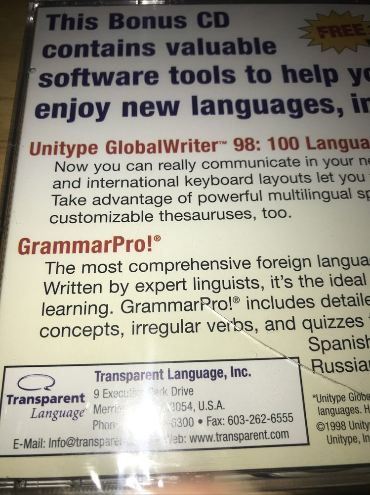 Transparent Language BONUS CD Language Software NEW (98, CD-ROM) Sealed