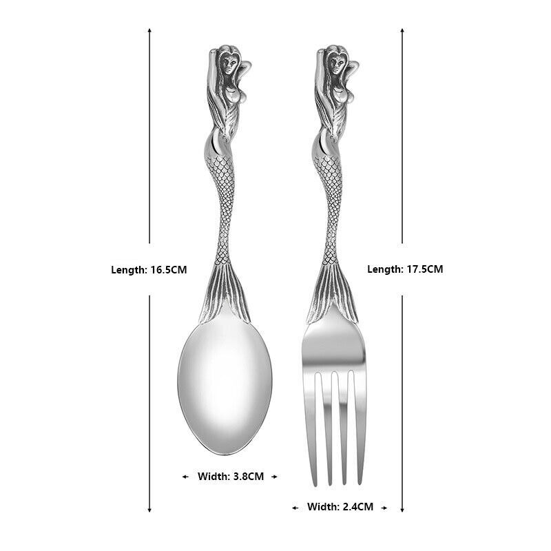 Stainless Mermaid Angel Skull Skeleton Spoon Fork Dinnerware Set Tableware Gift