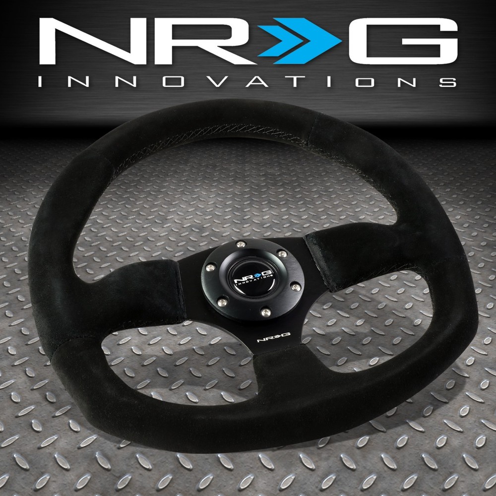 NRG REINFORCED 320MM ALUMINUM BLACK SUEDE FLAT BOTTOM D-SHAPE STEERING WHEEL