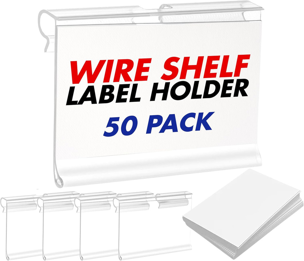50 Pack Reusable Plastic Wire Shelf Label Holder