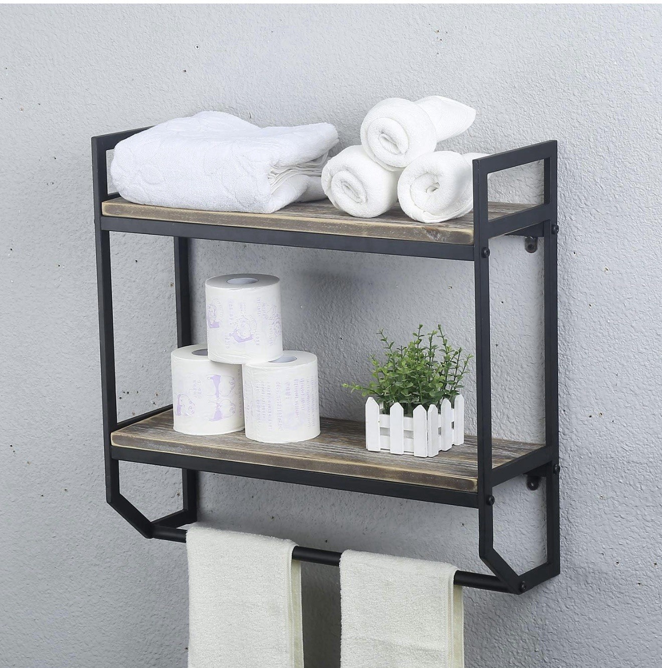 Towel Rack with Towel Bar 2-Tier 24 Bathroom Shelves Wall Mounted Easy Install