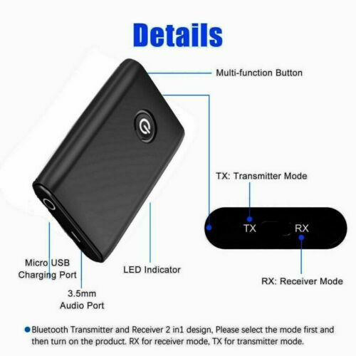 2-in-1 Bluetooth 5.0 Wireless Audio Aux 3.5mm Adapter Transmitter and Receiver
