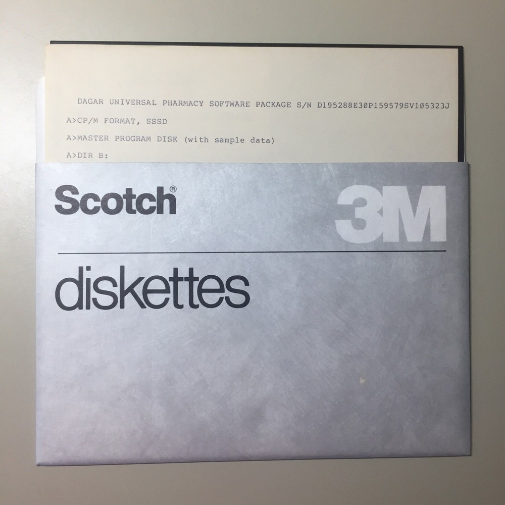 Vintage DAGAR Universal Pharmacy Software 8” Floppy Disk VHTF