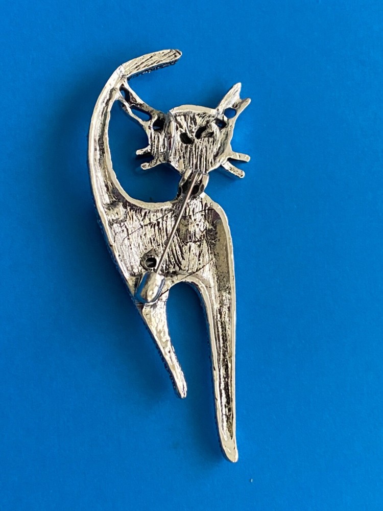 Multicolor Rhinestone Silver Cat Brooch Box included