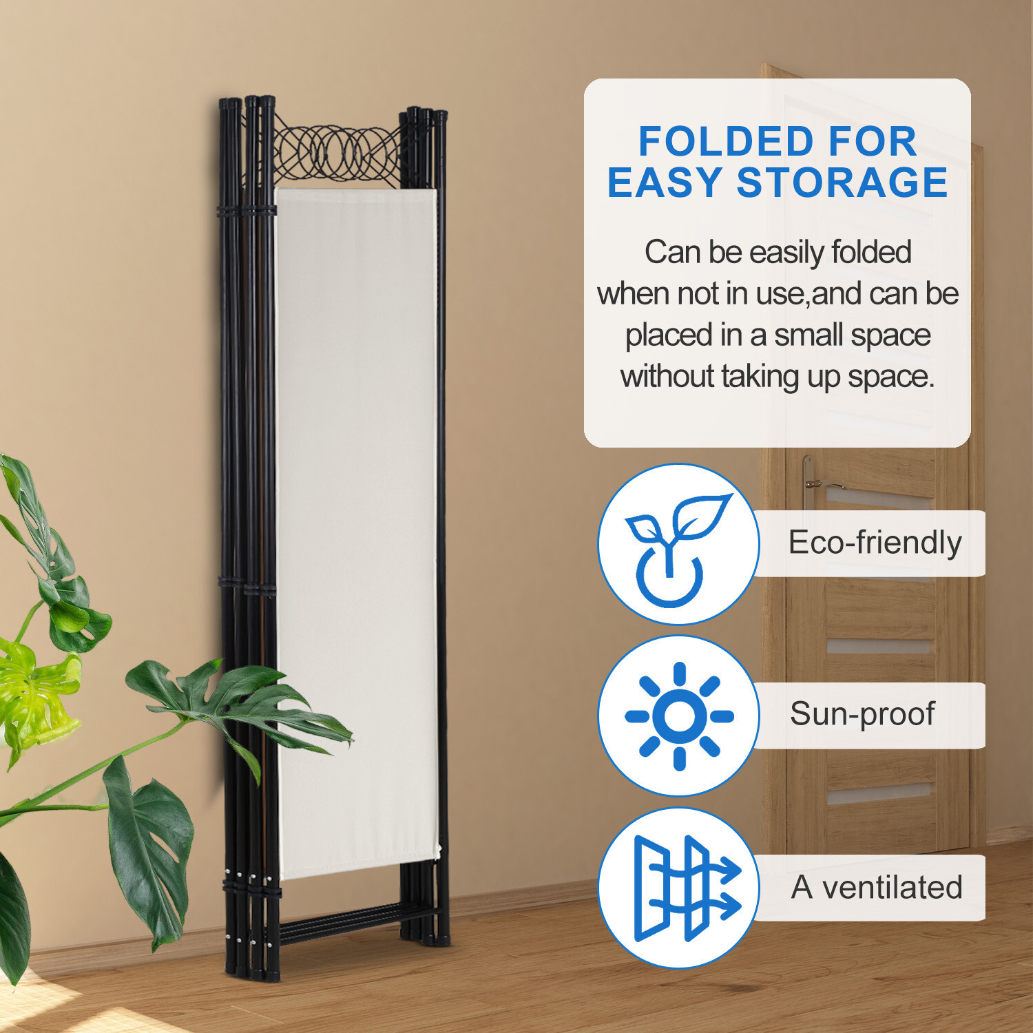 4 Panel Room Divider 6FT Steel Frame Screen Folding Privacy Divider Freestanding