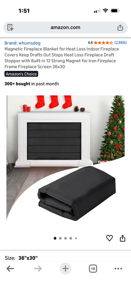 Black Draft Stopper for Fireplace - 30x36 inches