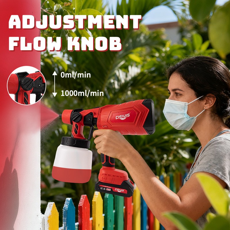 Cordless Paint Sprayer 1000ML HVLP Spray Paint Gun With 2 Batteries For DIY Work