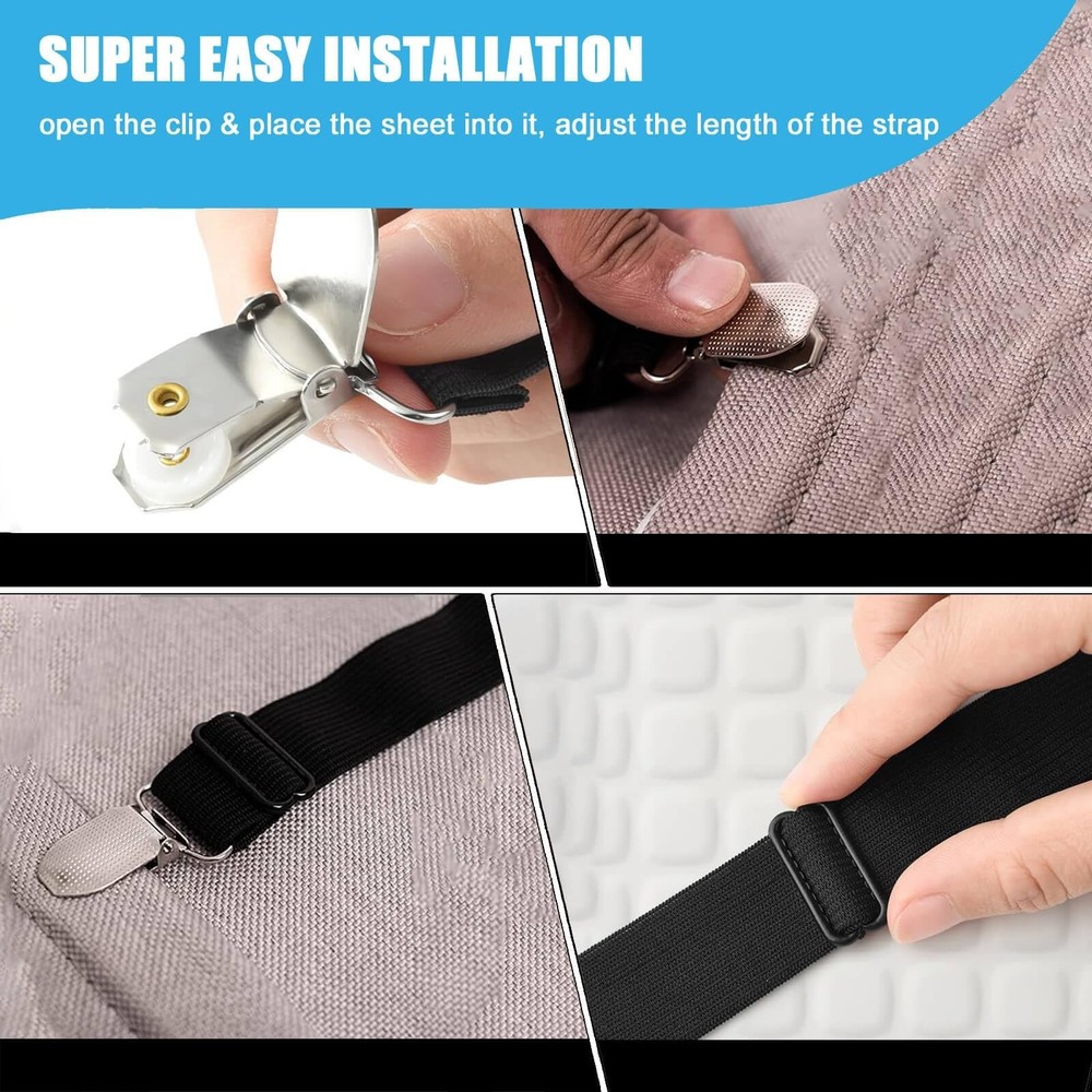 Bed Sheet Holder Straps, Adjustable Elastic Fitted Sheet Strap Tablecloth Cli...