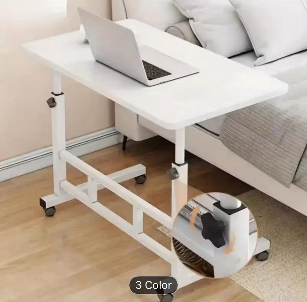 Mobile Lift Table, Adjustable Height, With Wheels Bedside Computer Desk