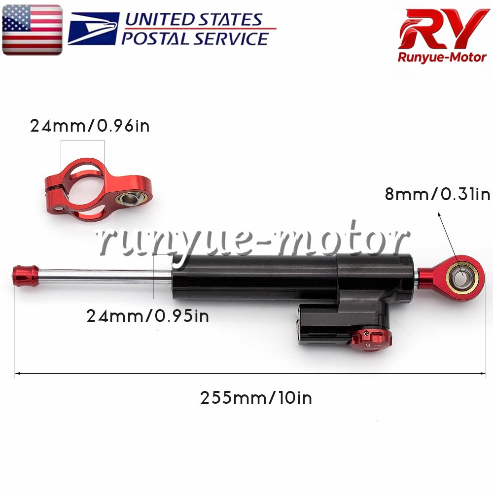 Adjust Steering Damper Stabilizer Linear Control Universal Aluminum Black+Red