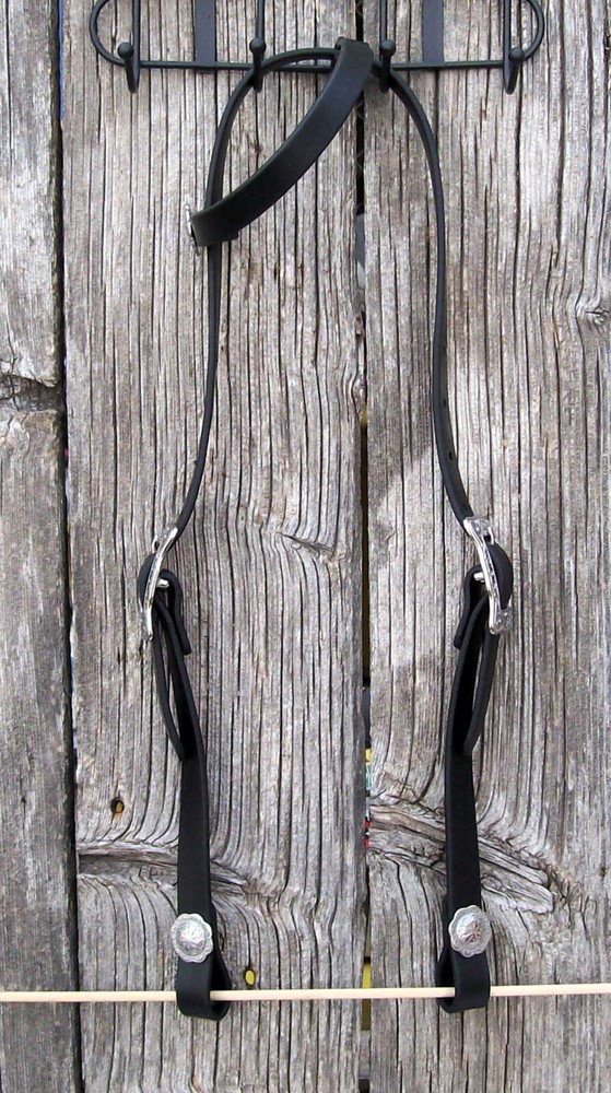 Bridle Headstall Loop Rein Split Reins Black Beta Bio-thane Concho - tie one ear