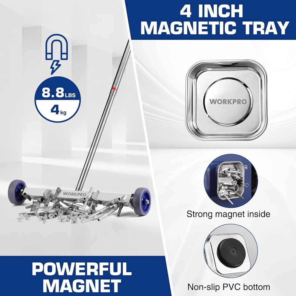 Heavy Duty Magnetic Pickup Tool 17" Rolling Sweeper Telescoping AdjustableHandle