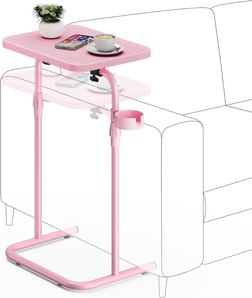C Shaped End Table W/ Tiltable Surface Set of 2 Adjustable Height Side Table