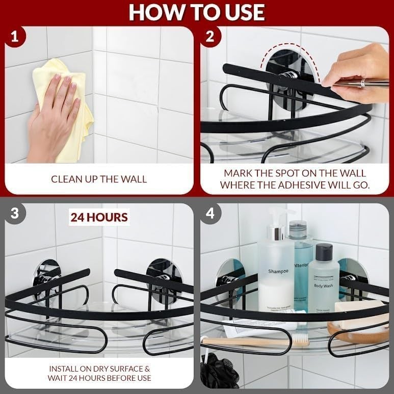 2-Pack Adhesive Corner - Rustproof Bathroom Organizer with Strong Adhesives T...