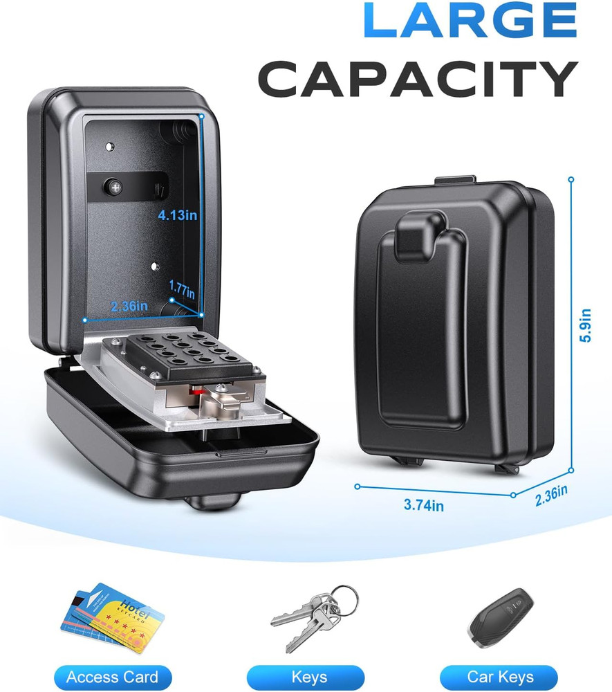 Wall-Mounted Key Lock Box, 12 Digit Combination Lock Box for Keys with Code, Lar