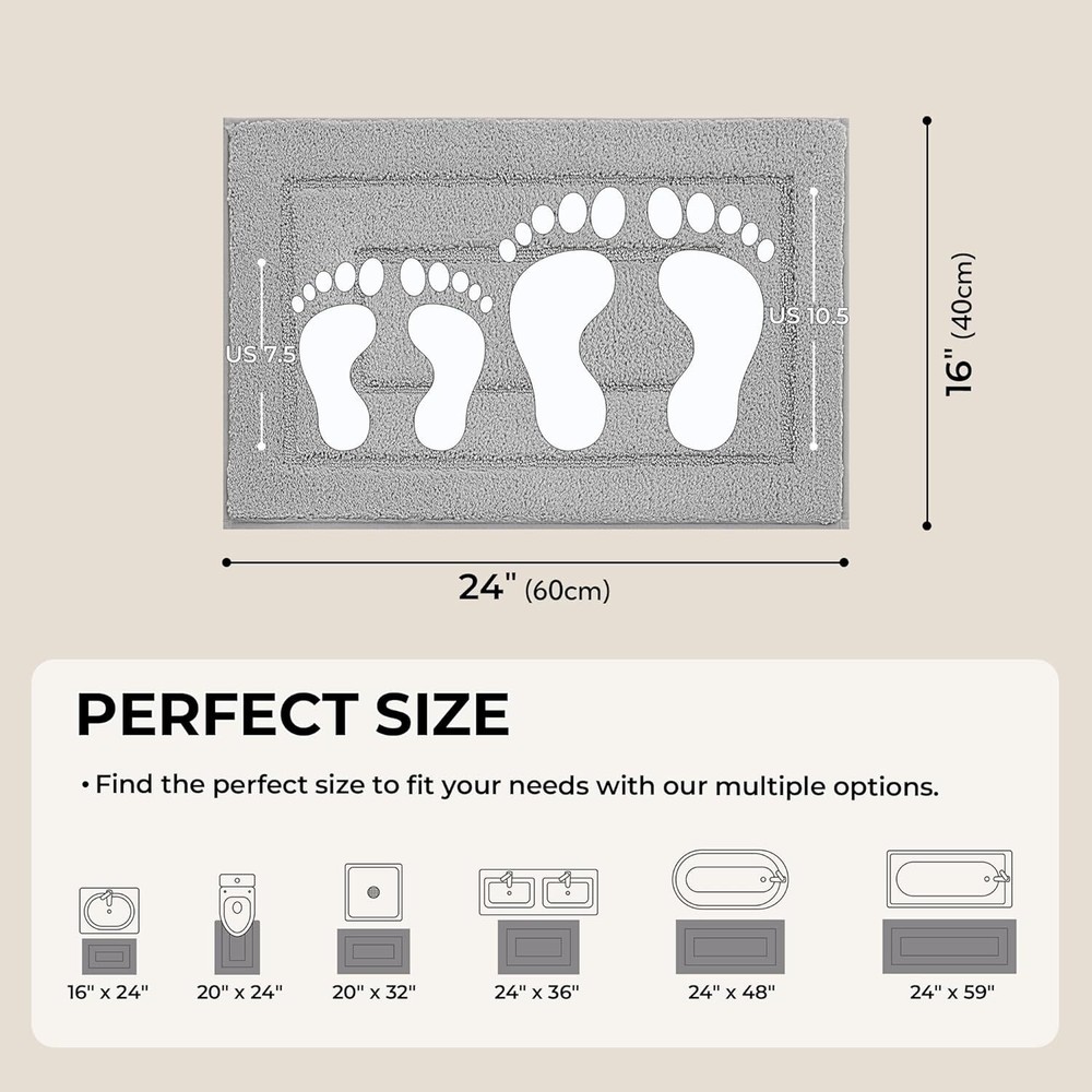 Gray Bathroom Rug, Bathroom Non-Slip Bath Mat, Microfiber Bath Mat