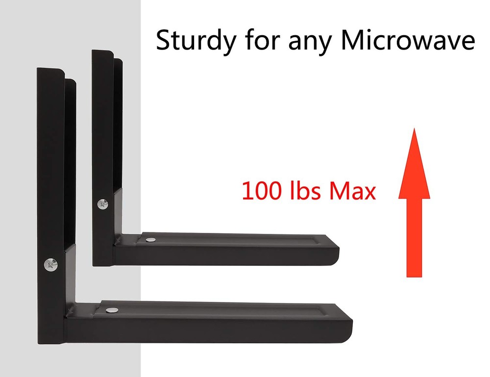 1 Pair Black Universal Microwave Shelf Bracket, Wall Mount, Extend, Foldable