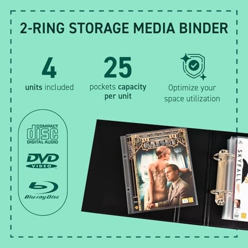 DJOIS by - CD & DVD 2-Ring Binder - Durable CD & DVD Storage - Durable 4