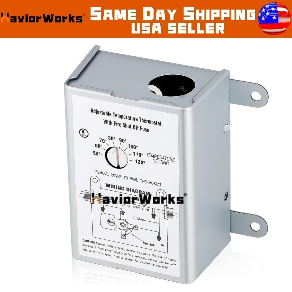 For Attic Fan 58034 Adjustable Thermostat Replacement Temperature Control Switch
