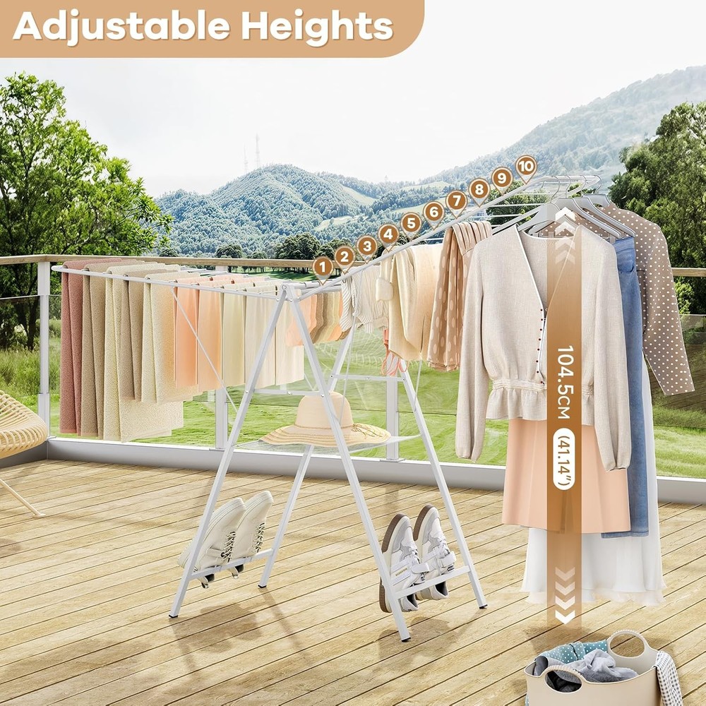 Clothes Drying Rack Foldable Metal Laundry Drying Rack Collapsible Portable