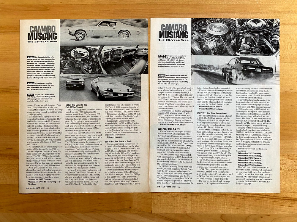 1992 Print Article Camaro vs Mustang 25 Year War
