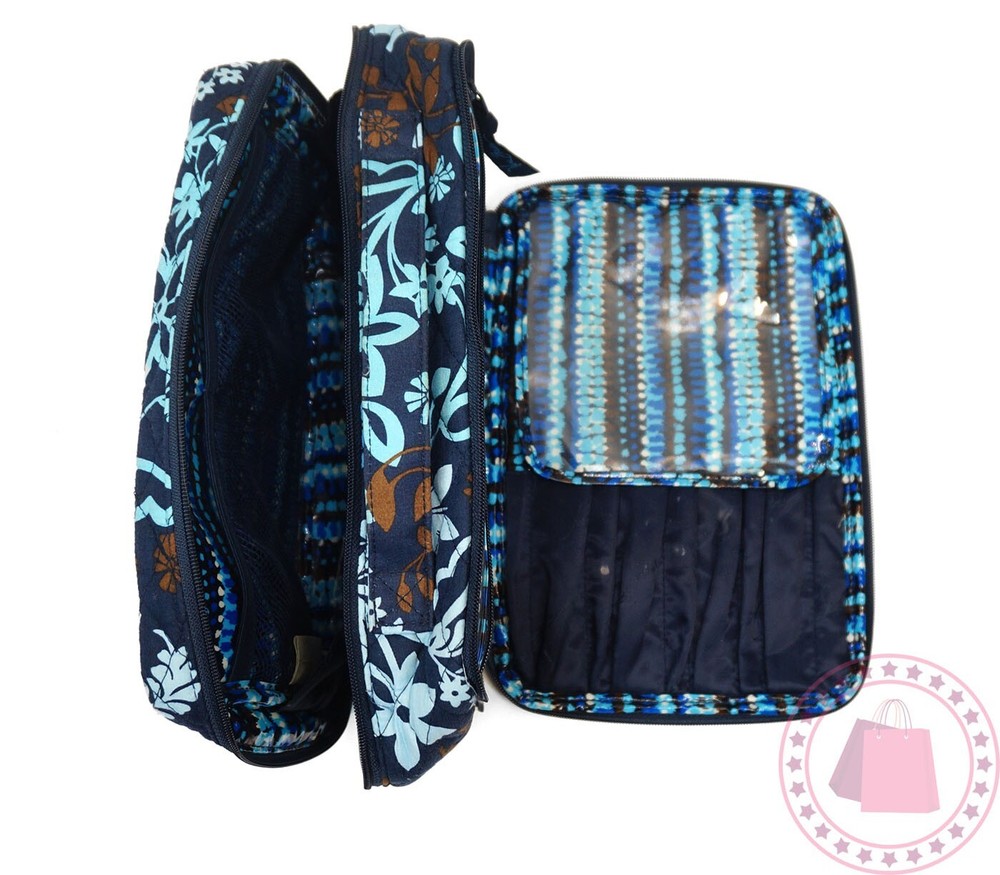 ❤️ vera bradley Java Floral Ultimate Cosmetic Brush Up Train Case Blue