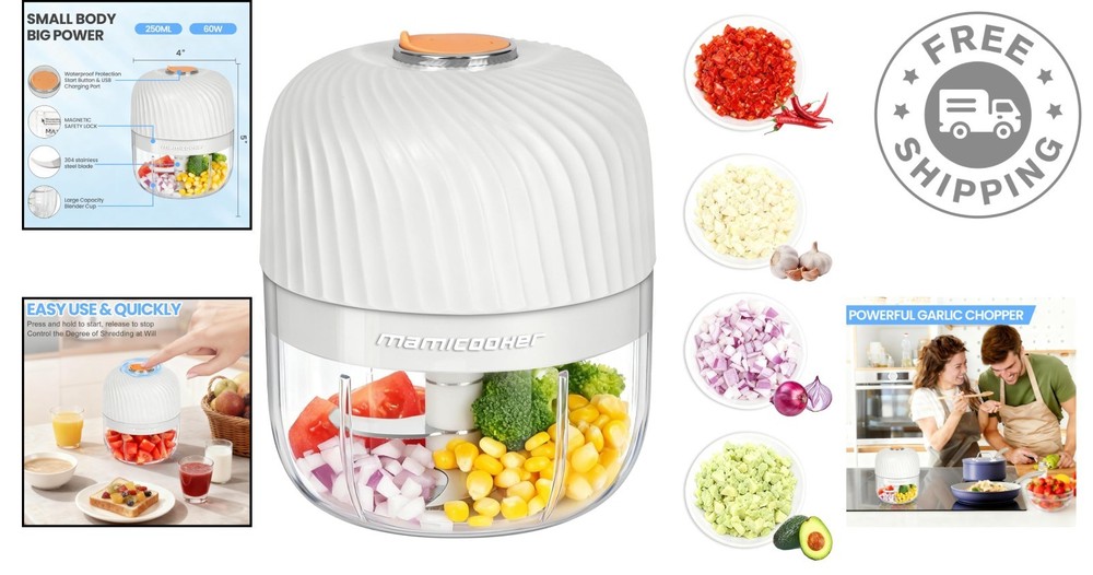 250ML Electric Garlic Chopper – Cordless Mini Veggie Processor with Safety Lock