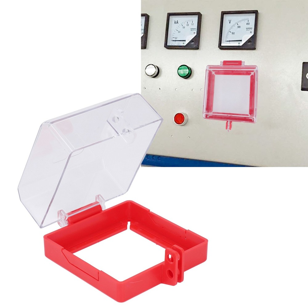 Emergency Stop Button Cover Lockout Protector Transparent PC Red ABS 105x105x6