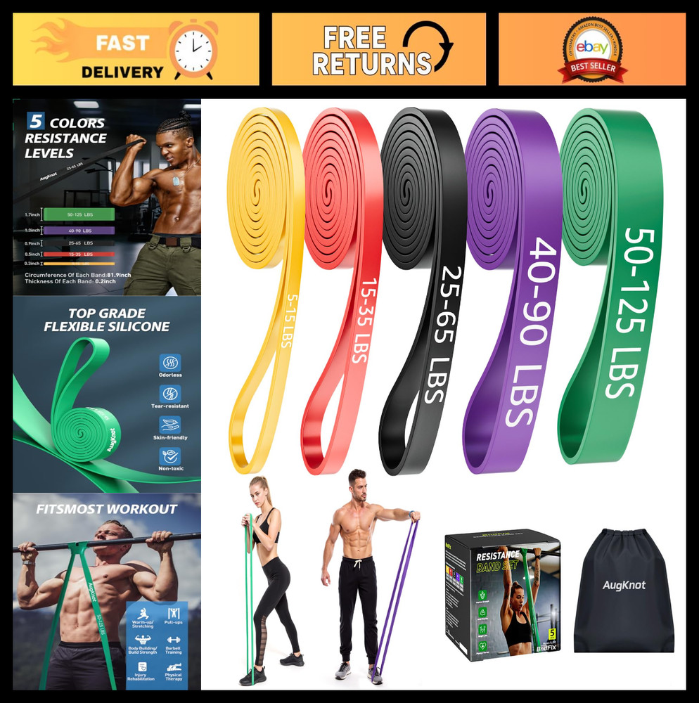 5-Level Resistance Bands Set for Workouts - Pull Up Assistance, Stretching & The