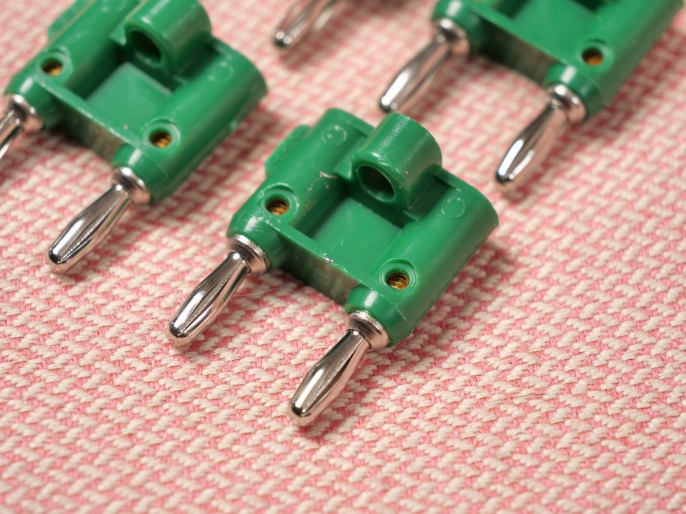 Four Pomona MDP Stackable Double Banana Plug with Cable Guide 4 Pack Green