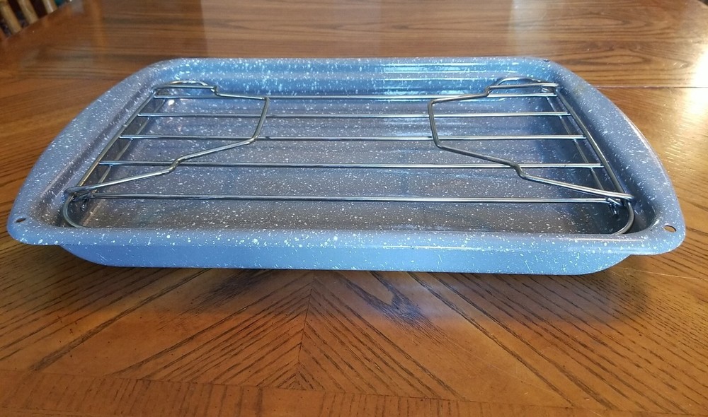 Blue Speckled Enamel Roaster Rectangle Roasting Pan & Rack 16x12x2