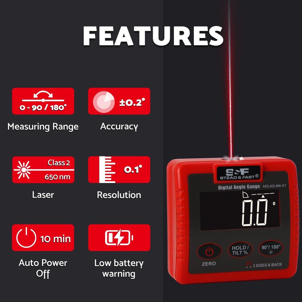 Digital Angle Finder Magnetic with 4 Surface Magnets, Large LCD Display Digit...