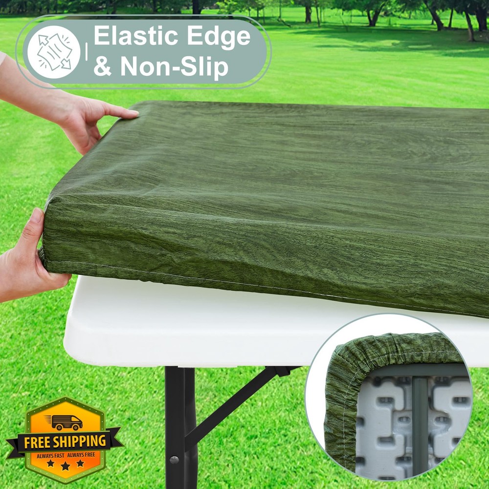 misaya Rectangular Vinyl Tablecloth Fitted 30x96 inch Waterproof Green