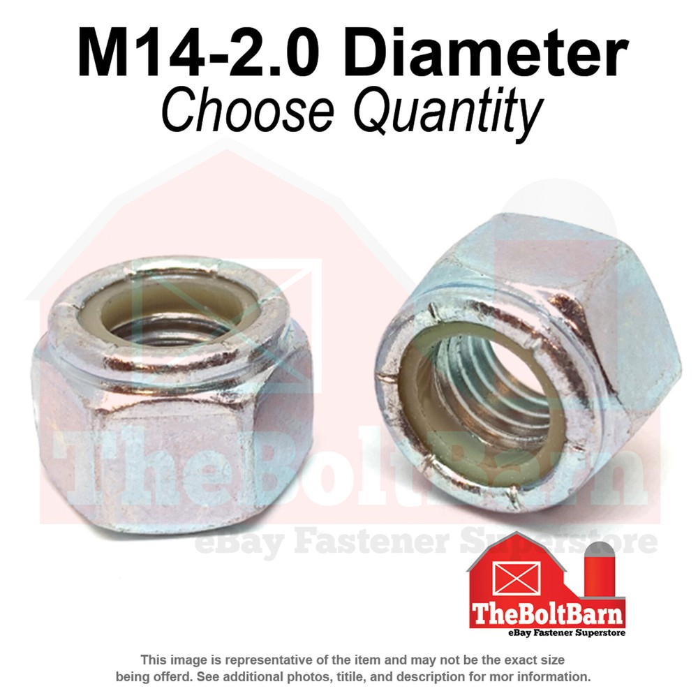 M14-2.0 Class 8 Nylon Insert Hex Nuts Zinc Clear Coarse Thread (Pick Quantity)