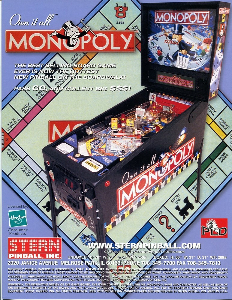 Monopoly Stern Pinball Flyer Mint / Brochure / Ad