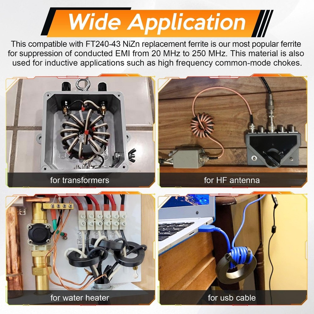 Gulfmew 2 Pack Toroid Ferrite Core Compatible with FT240-43 Ring...