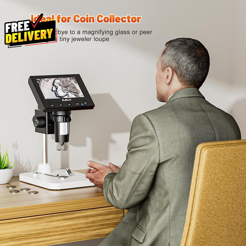LCD Digital Coin Microscope 1000X Magnification 4.3" Screen LED Lights…
