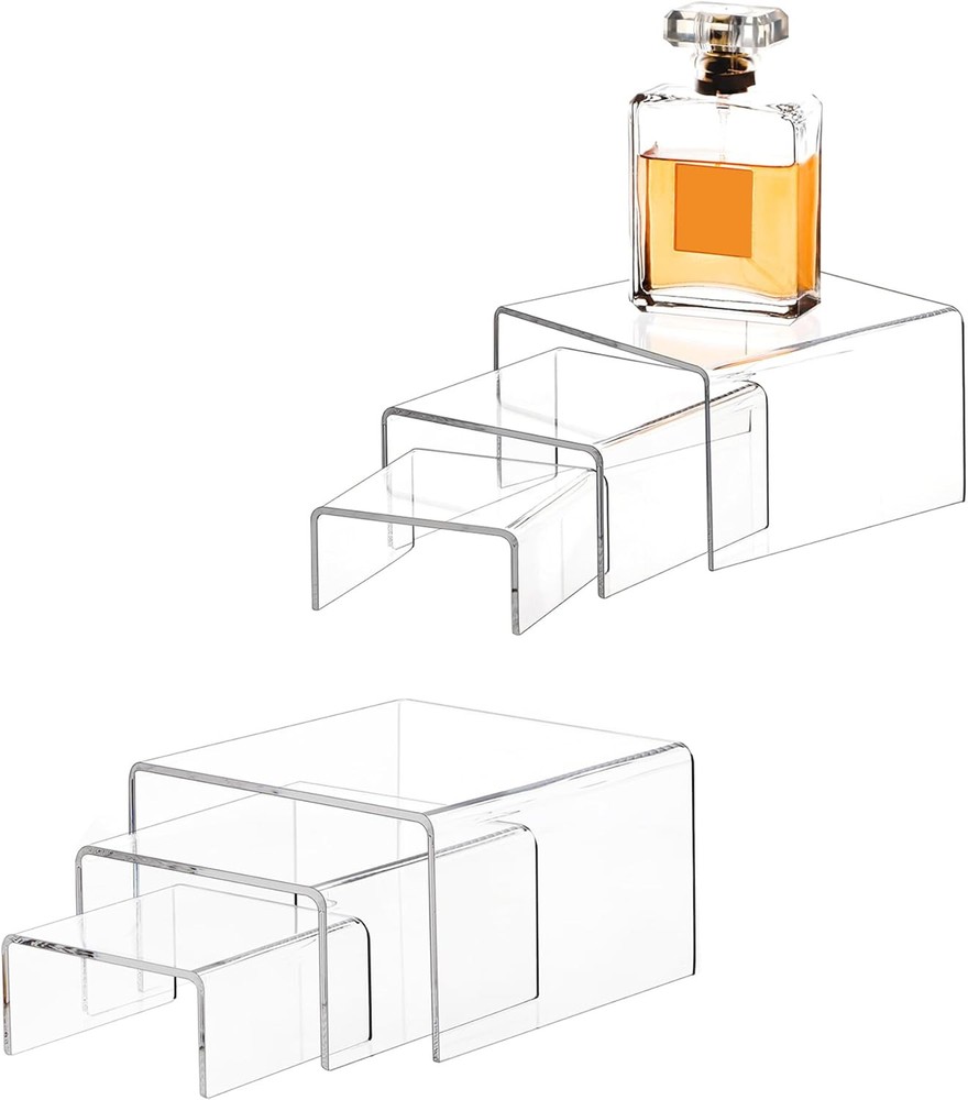 Jusalpha 6 -Piece Strong Clear Acrylic Rectangular Riser Large, 2 Sets,