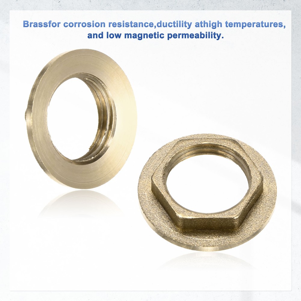 2 Pcs Brass G 1/2" Pipe Fitting Flange Hex Locknuts with Washer