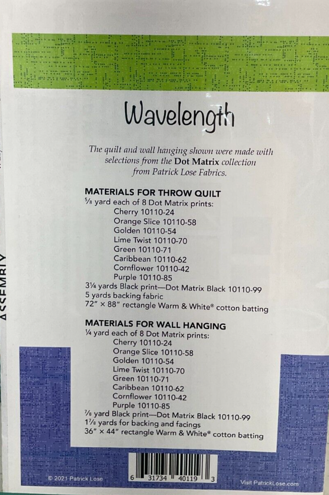 PATRICK LOSE STUDIOS #40119 - WAVELENGTH THROW & WALL HANGING PATTERN